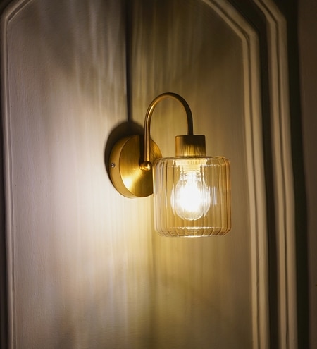 Hendrik Single Light Wall Fitting In Brass  Finish Metal With Amber Glass