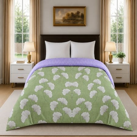 Green Floral 300 GSM Cotton Double Bed Size Comforter from Threads