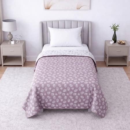 White And Purple Floral Cotton 400 Tc Reversible Single Bed Dohar 240 X160 Cm