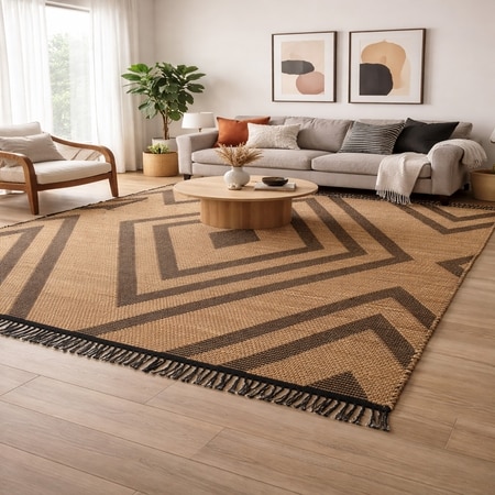 Jula Jute Rectangle Carpets Durry  in Black Colour