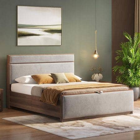 Rio Engineered Wood Queen Size Hydraulic Storage Bed In Granite Weave