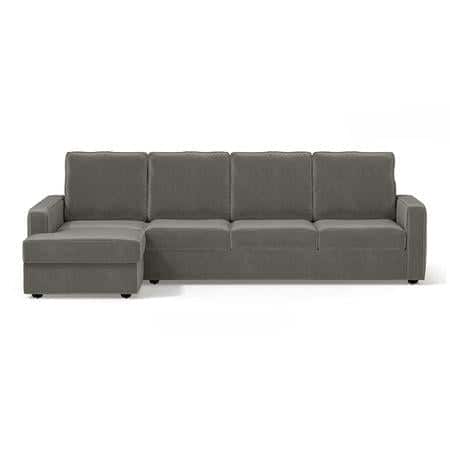 Apollo Compact Sofa (Colour : Ash Grey Velvet, Cushion : Soft, Back Type : High Back, Seating Capacity : Left Aligned 3 Seater + Left Aligned Chaise + Ottoman)