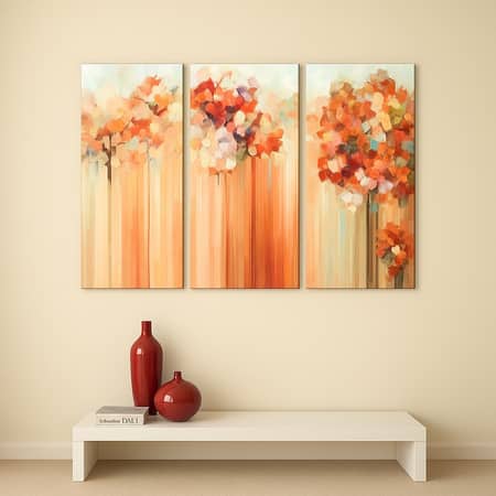 Truss Orange Coloured Pieces Floral Abstract Canvas Canvas Wall Prints Set of 3 Multicolor Matte
