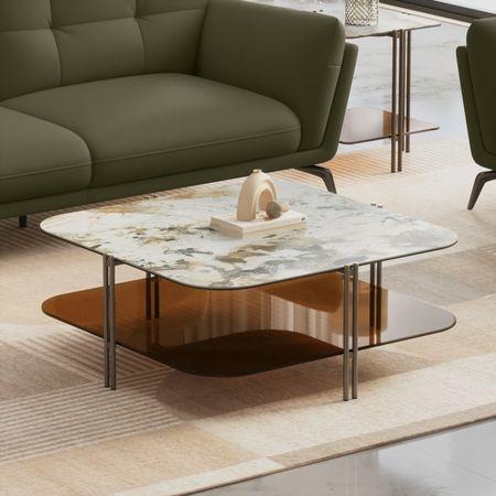 Paloma Square Marble Coffee Table in  Saturn Spanish Ceramic  Finish