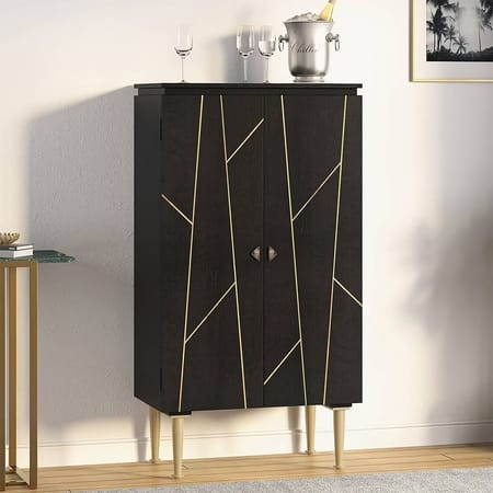 Dante Solid Wood Bar Cabinet (Black Finish)