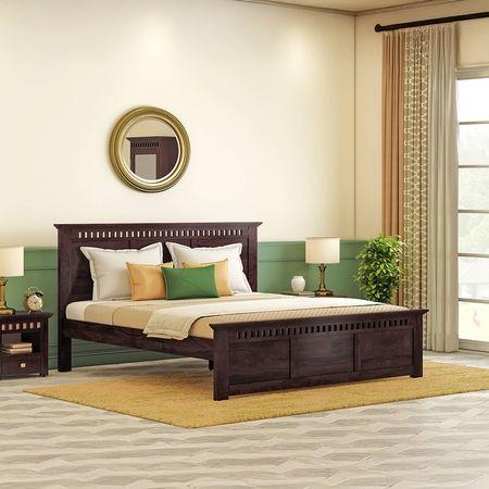 Fidora Solid Wood Queen Size Non Storage Bed In Mahogany Finish
