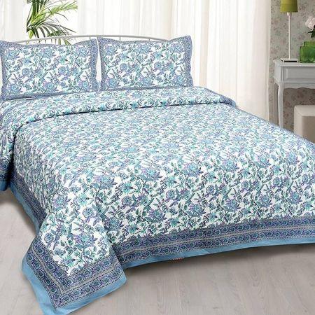 Paolo Blue Abstract 180 TC Cotton Double Size Bedsheet with 2 Pillow Covers