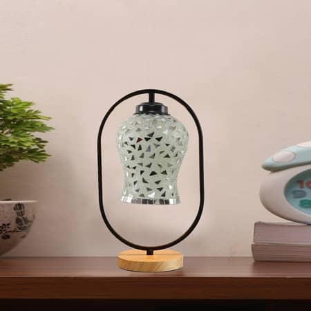 Devansh Multicolor Glass Wooden & Iron Table Lamp -17 Inch Height -Ag1