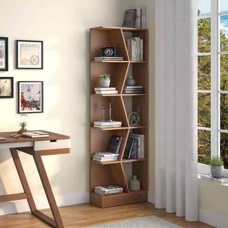 Paleo Solid Wood Bookshelf in Amber Walnut Finish