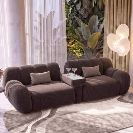 Cannoli 3 seater Fabric Sofa with Marble top Table in Plum Haze