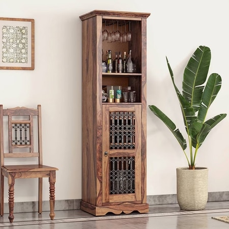 Bunai Solid Wood Bar Cabinet (Teak Finish)