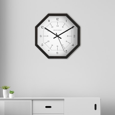 Octagonal Wooden Wall Clock with Dual Time Dial Design