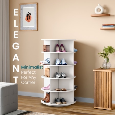 360° Rotating Shoe Rack 5-Tier in White – Modern Revolving Shoe Storage Stand