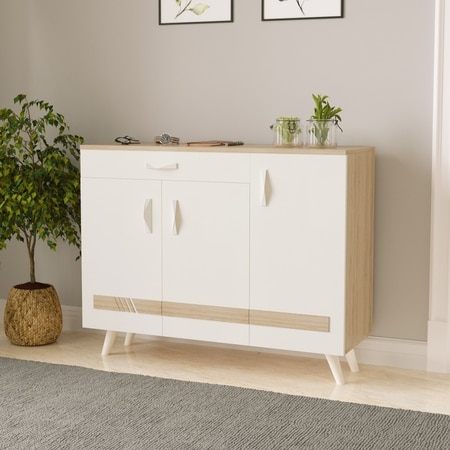 Bluewud Kaspen Engineered Wood Shoe Racks In European Oak & White Finish