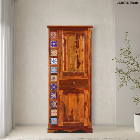 Sheesham Wood 1 Door Wardrobe In Honey Oak Finish