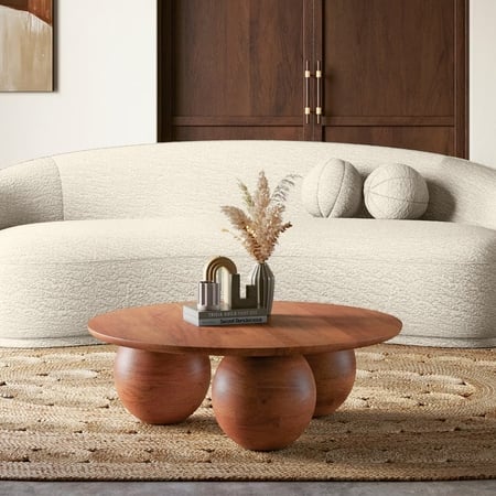 Takai Round Solid Wood Coffee Table in Red Cedar Finish