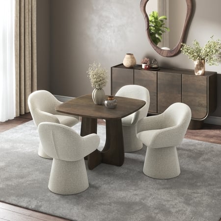 Aero Solid Wood 4 Seater Dining Table With 4 4 Selene Upholstered Accent Chairs (Finish : Danish Walnut, Chair Colour : Grey)