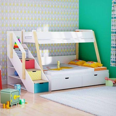 Pine Tree Bunk Bed with Storage in White Colour