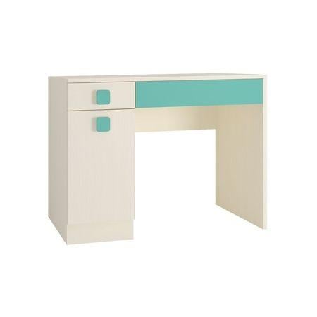 Kristina Kids Study Desk with Shuttered Cabinet and 2 Drawers in Light Wood Misty Turquoise Colour