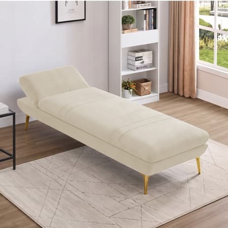Nicco Velvet Chaise Lounger in Cream Color