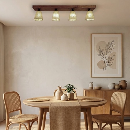 Hexagon Brown Solid Wood Ceiling Light