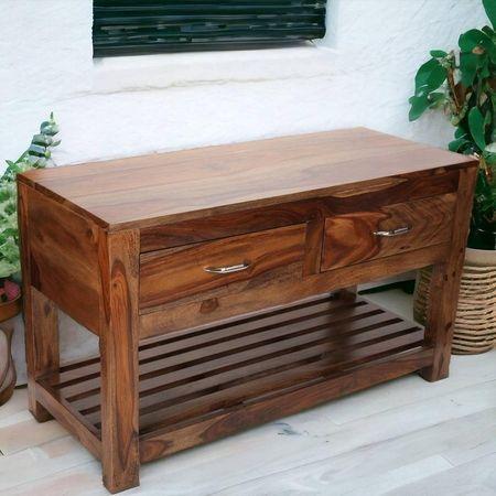 Elder Sheesham Wood Console Table in Teak Finish