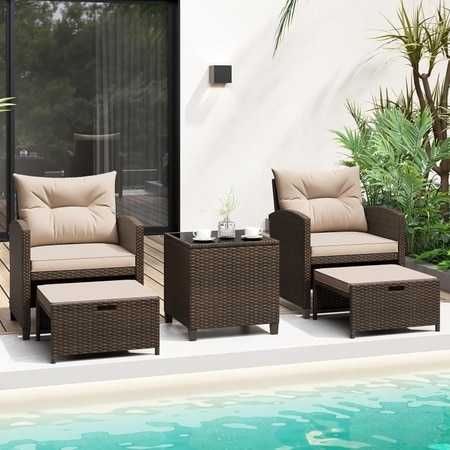 Carry Bird Wicker Patio Furniture Outdoor Balcony Chairs In Brown And Beige Colour