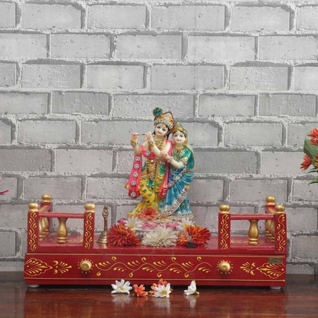 D'Dass Red Mdf and Sheesham Wooden Temple For Pooja