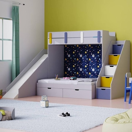 Sleep Nâ€™ Slide Bunk Bed with Slide and Storage in Grey Colour BKBB023