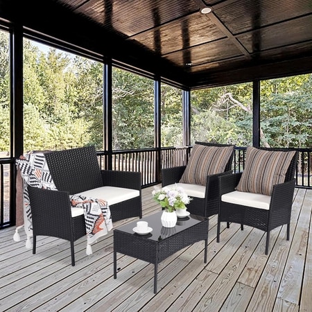 Carry Bird Wicker Patio Furniture Accessorie 4 Seater Sets In Black And White Colour