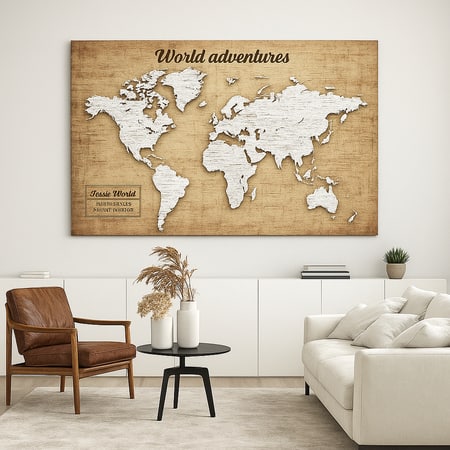 Truss Brown White World Map Canvas Wall Prints Canvas Wall Prints Set of 2 Multicolor Matte