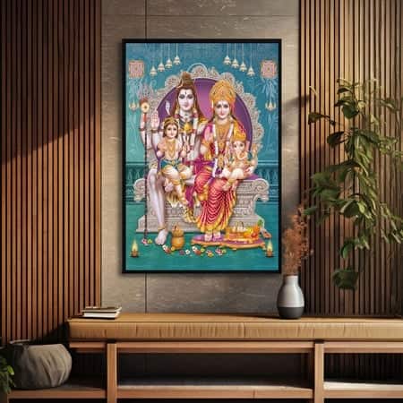 The Castle Decor Lord Shiva Parivar Wall Painting Framed Artwork 20x30 Inch Style 3