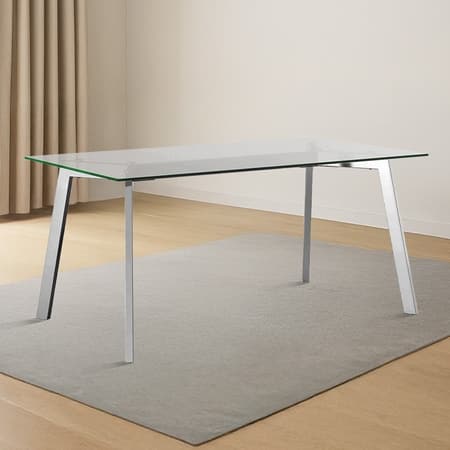 Carmen 6 Seater Glass Top Dining Table In Silver Finish