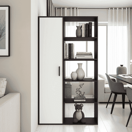 Nikola Large Crockery cum Bookshelf and Divider Unit in Antique Ebony Ivory Colour