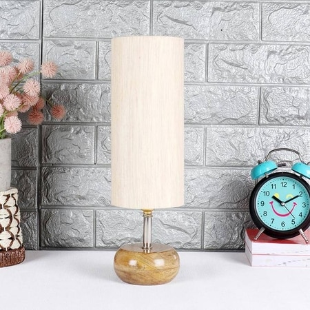 Marianne Off White Fabric Shade Table Lamp with Natural Wooden Base