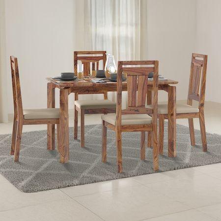 Catria - Martha 4 Seater Dining Table Set (Colour- Wheat Brown , Finish- Teak)