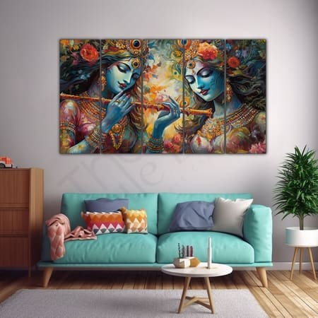 The Castle Decor Radha Krishna Wall Painting Wooden Framed 27x48 Inch (Style 2)