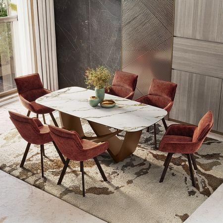 Paloma 6 Seater Pluto Spanish Ceramic Dining Table With Bren Dining Chairs