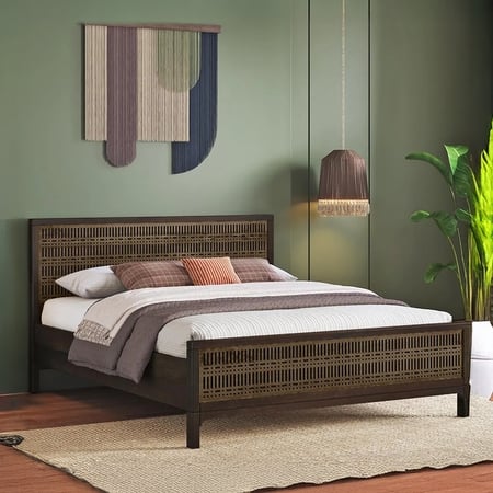 Masai Solid Wood King Size Nonstorage Bed In American Walnut 2 Tone Finish