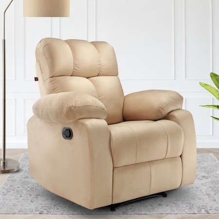 Helios One Seater Fabric Manual Recliner in Beige Colour