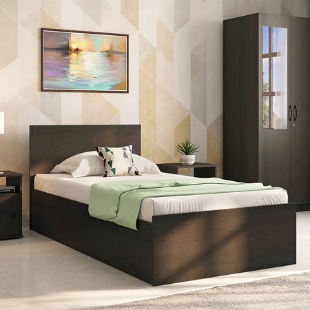 Wren Engineered Wood Single Size Box Storage Bed In Dark Wenge Finish
