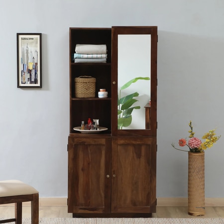 Sheesham Wood Wardrobe With Mirror In Provincial Teak Finish