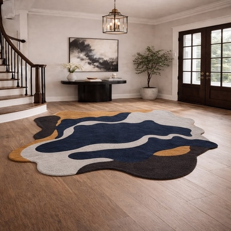 Midnight Flow Wool Rectangle Carpets Hand Tufted in Multicolour Colour