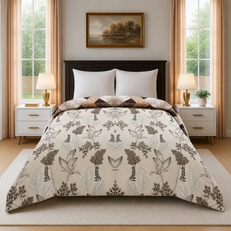 Cream Floral 300 GSM Cotton Double Bed Size Comforter from Threads