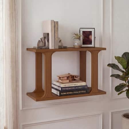 Kozo Small Solid Wood Wall Shelf In Amber Walnut