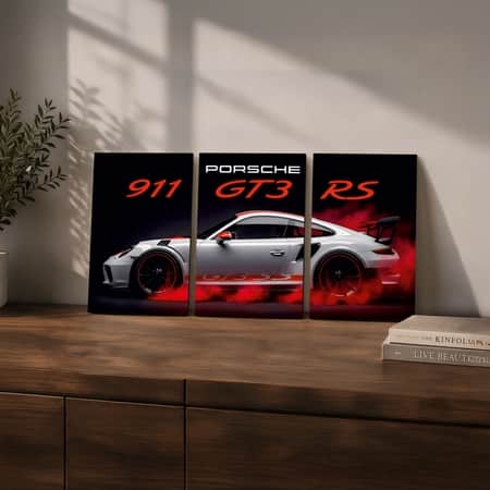 The Castle Decor Porsche GT3 RS Racing Car Wall Art Set of 3 8x12 Inch