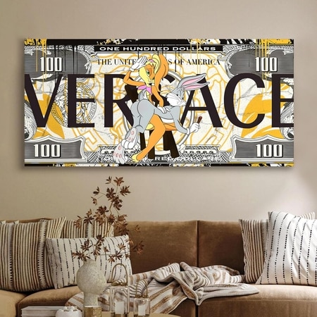 Luxury Dollar Bill Pop Art Canvas Wall Painting Money Theme Living Room Decor 22x46 Inch