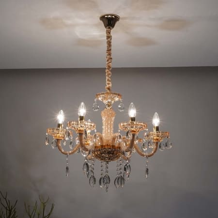 Marie Theresa 6 Arm Amber and Clear Crystal Chandelier