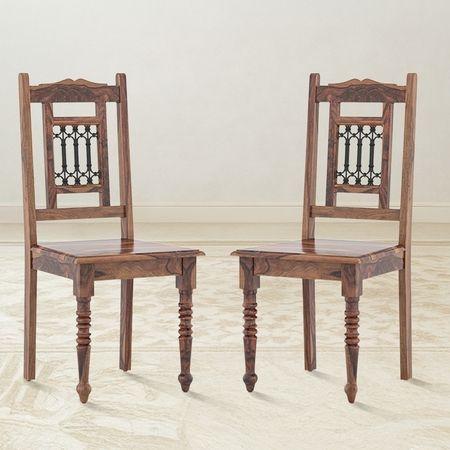 Bunai Solid Wood Dining Chair Set Of 2 In Teak Finish