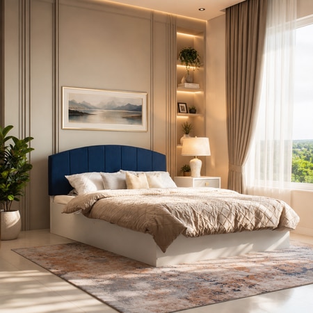 Satya Engineered Wood Queen  Size Bed With Hydraulic Storage (Melamine Finish, White Colour)